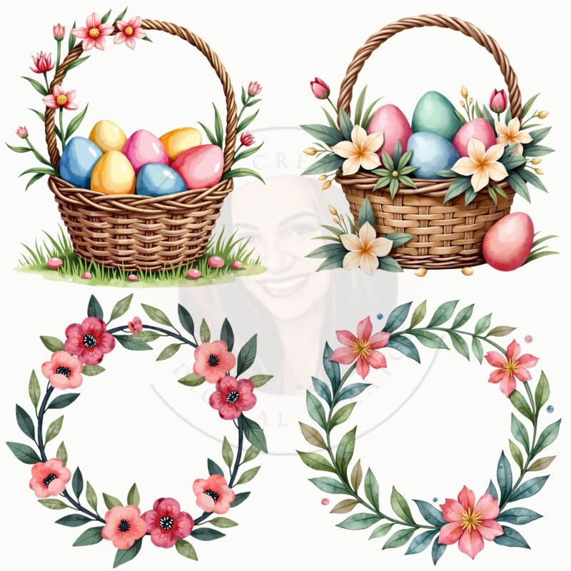 Watercolor Easter clipart bunny clipart on pastel background