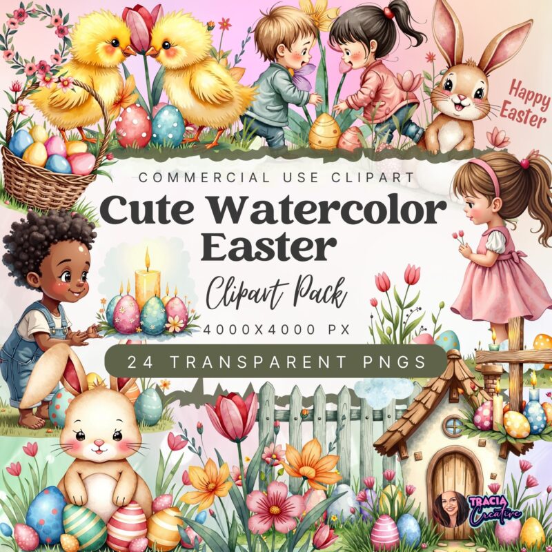Watercolor Easter clipart bunny clipart on pastel background