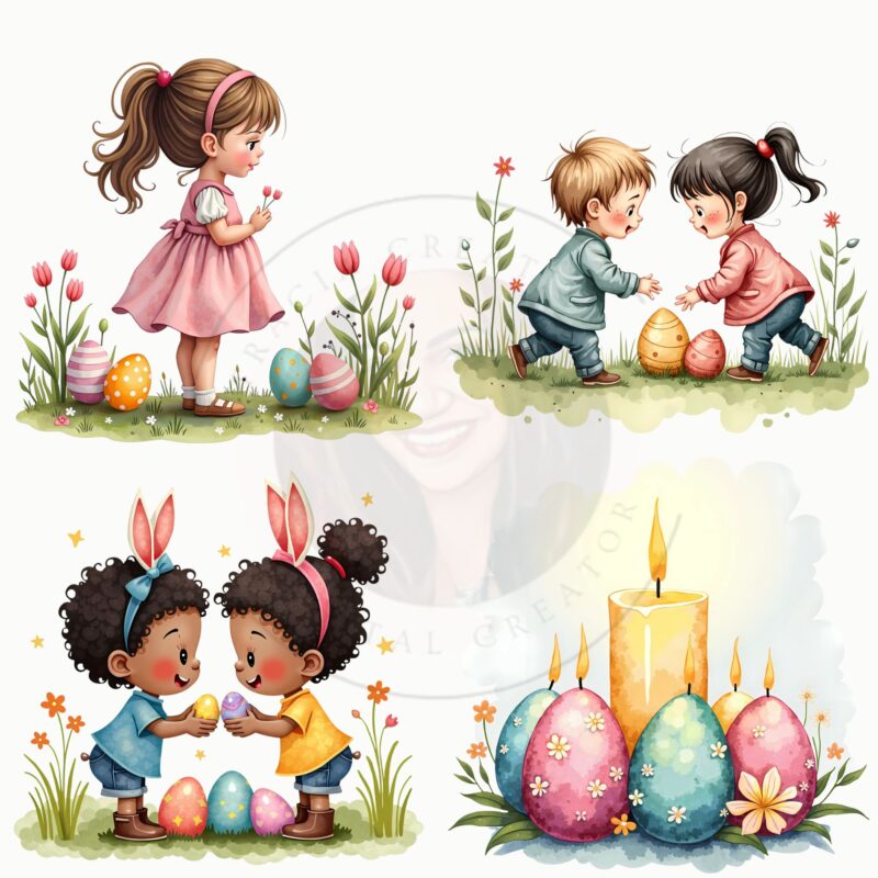 Watercolor Easter clipart bunny clipart on pastel background