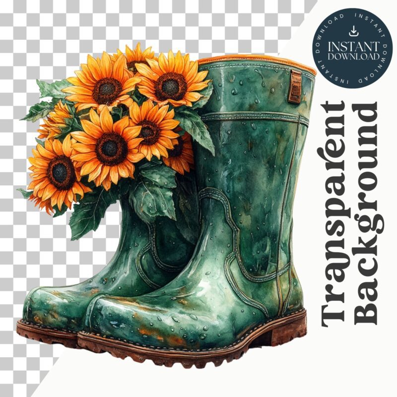 Green rain boots PNG transparent background