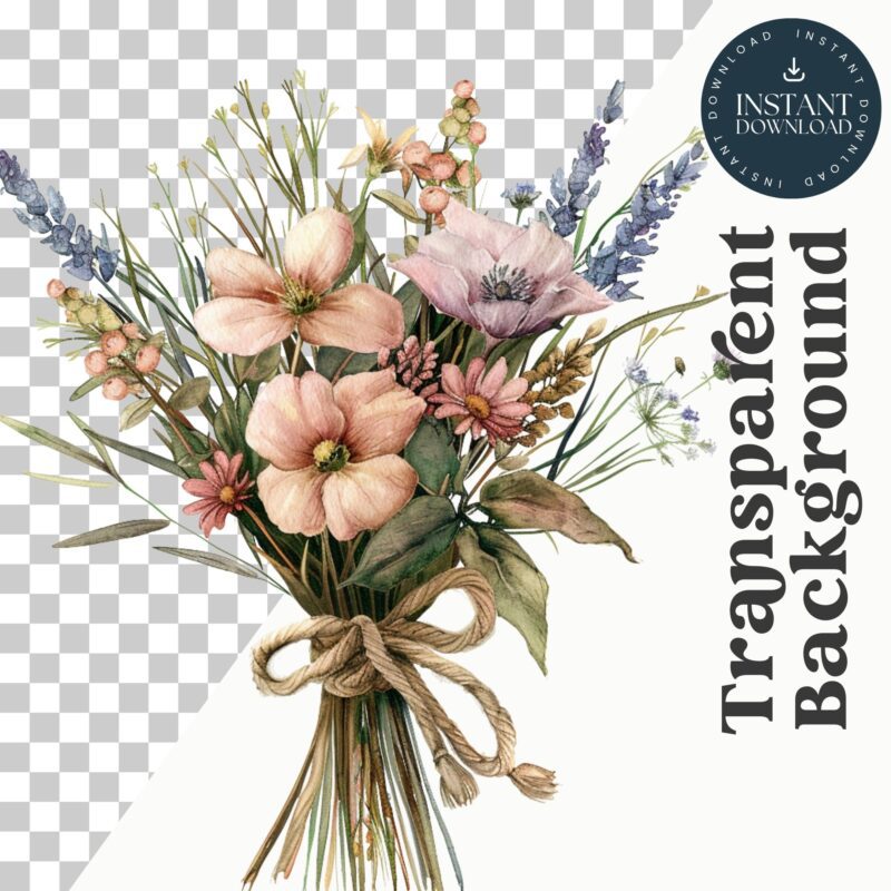 Close-up of pastel clipart bouquet transparency