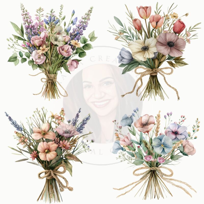 High-resolution watercolor bouquet clipart for branding