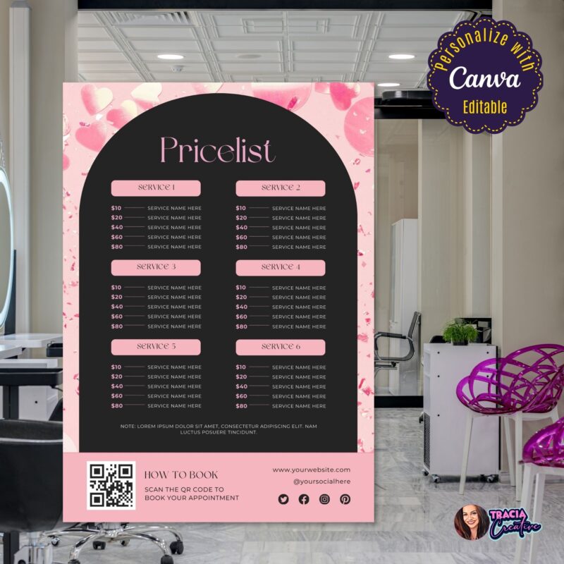 Editable beauty service menu for salons