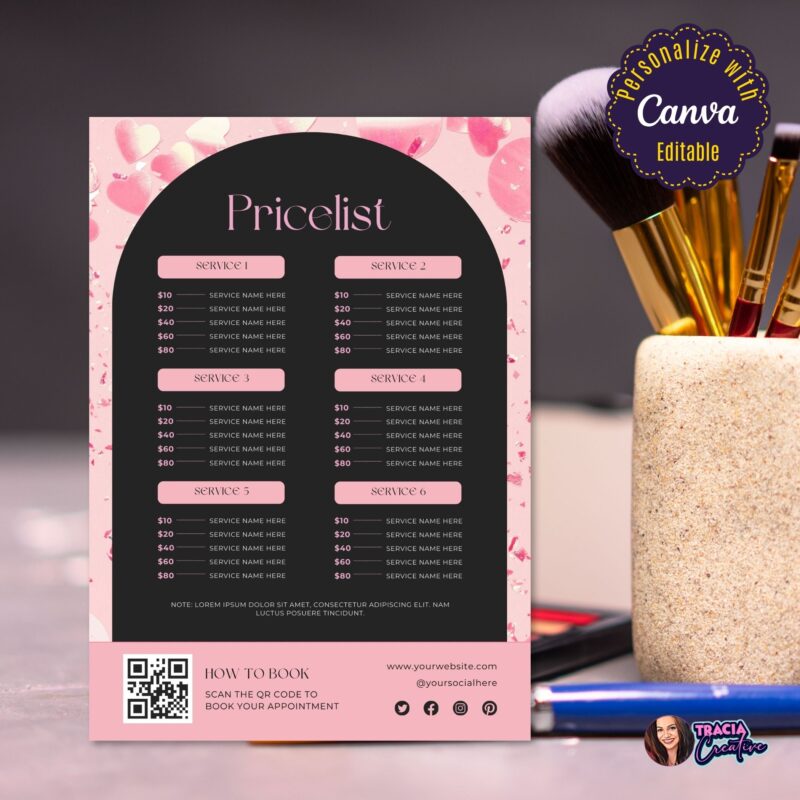 Editable beauty service menu for salons