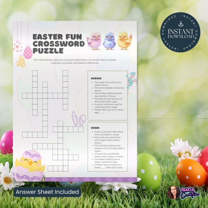 Easter-Themed Crossword Puzzle – Instant Download PDF