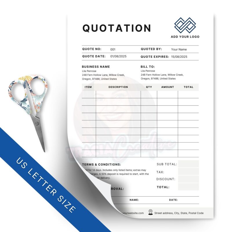 Modern Invoice Template US Letter Size Editable in Canva