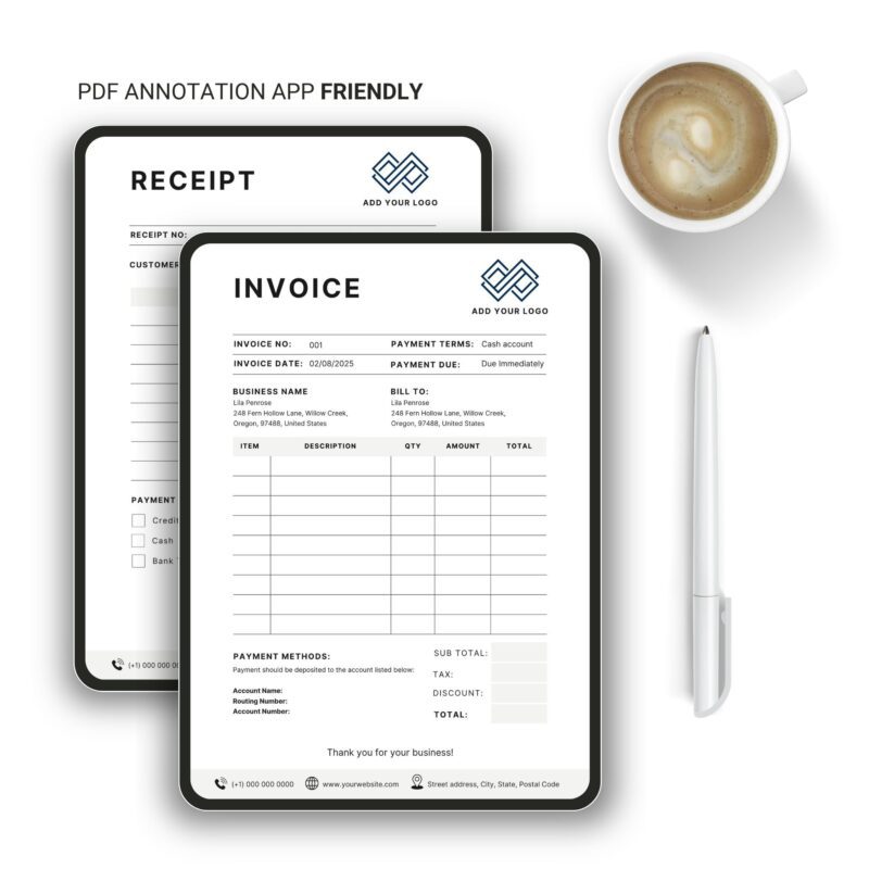 Clean Receipt, Invoice, and Quote Templates Editable in Canva