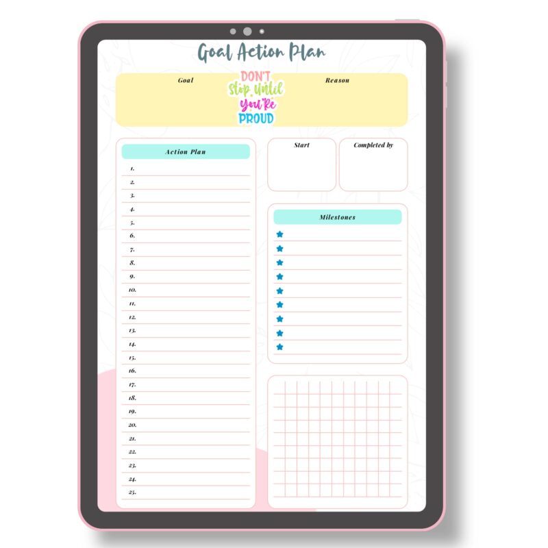 Digital preview of the Colorful Goal Action Plan's vibrant design.