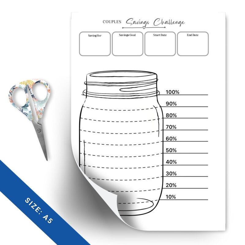 Couples Savings Challenge A5 insert in a planner
