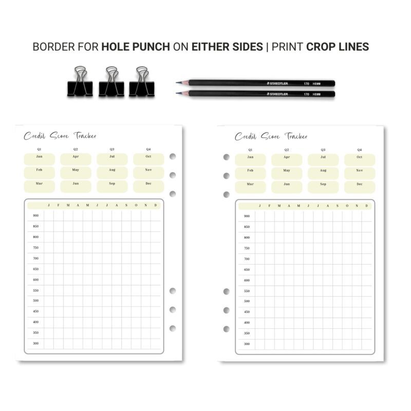 Minimalist design of the Credit Score Tracker printable