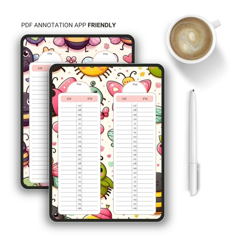 Digital display of the Cute 24 Hour Daily Planner PDF.