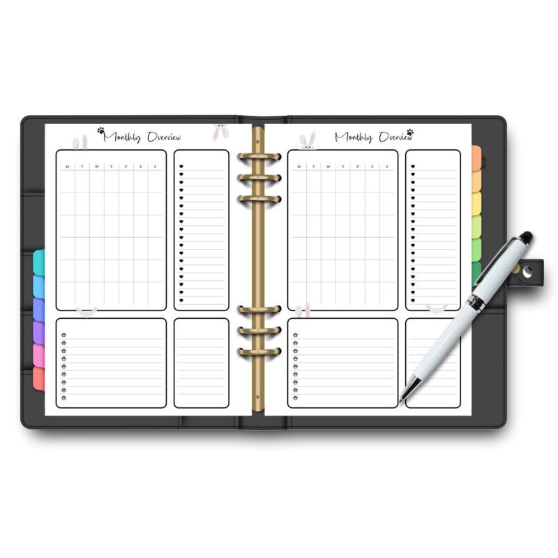 Instant download A5 monthly planner insert featuring adorable animals