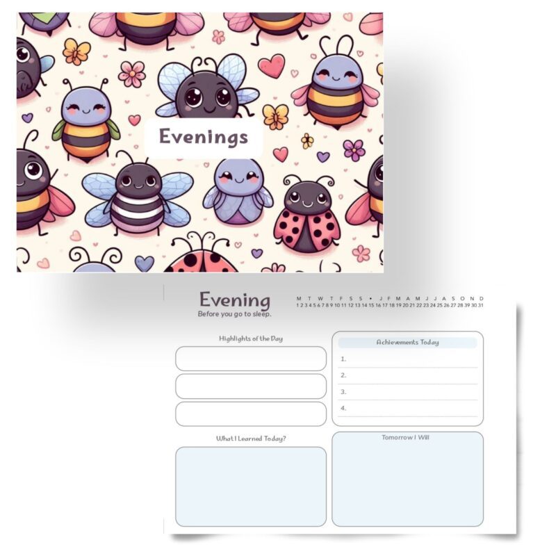 Cute Bugs Morning & Evening Journal for goal setting