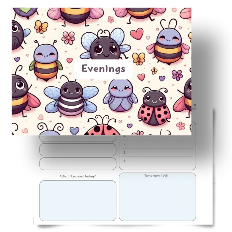 Morning & Evening Journal layout with bug illustrations