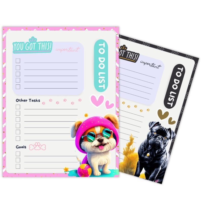 Whimsical To-Do Lists – featuring dogs in different poses and accessories