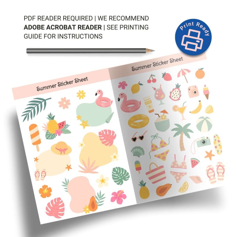 Vibrant Summer Journal Stickers Digital Download