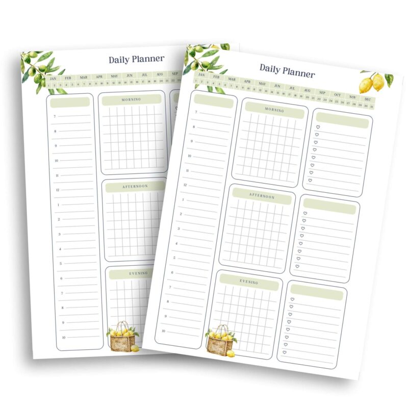 Close-up of a digital Lemon Daily Planner PDF, highlighting its cheerful aesthetic and daily productivity features.