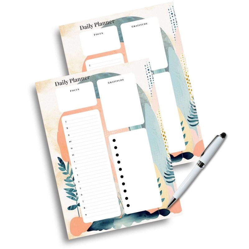Close-up of a digital Boho Abstract A5 Daily Planner PDF, highlighting its unique design and daily task tracking.