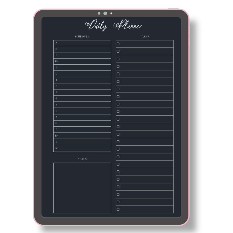 Digital daily organizer in dark mode for professionals