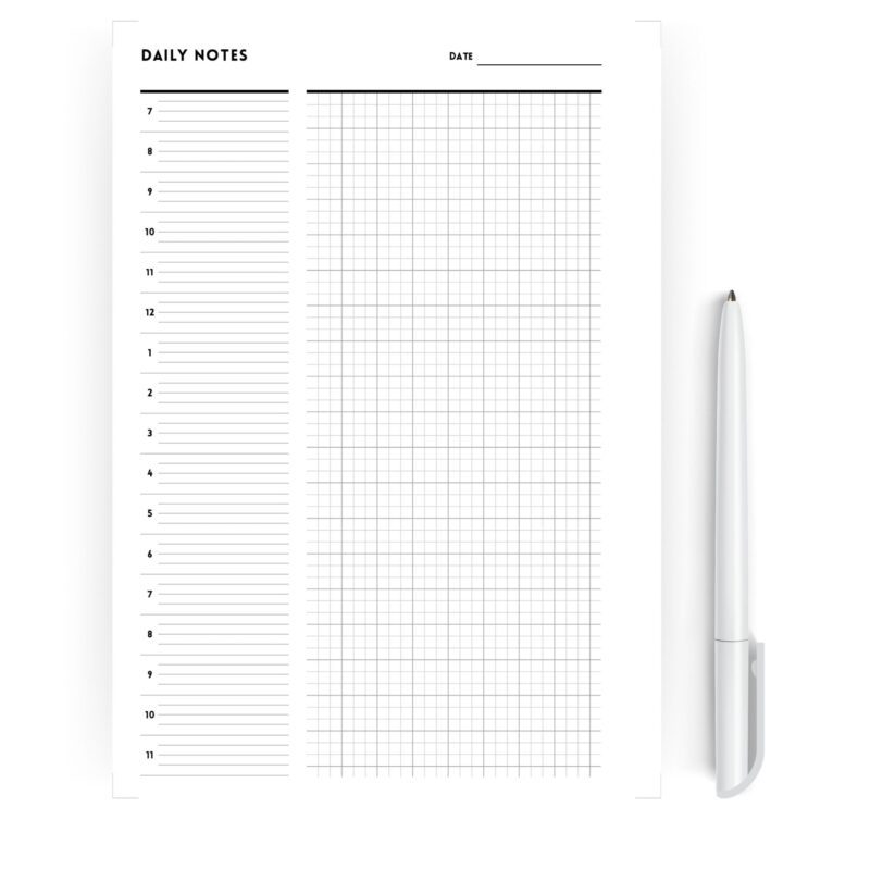 Close-up of the notes section in the Minimalist Daily Planner design.