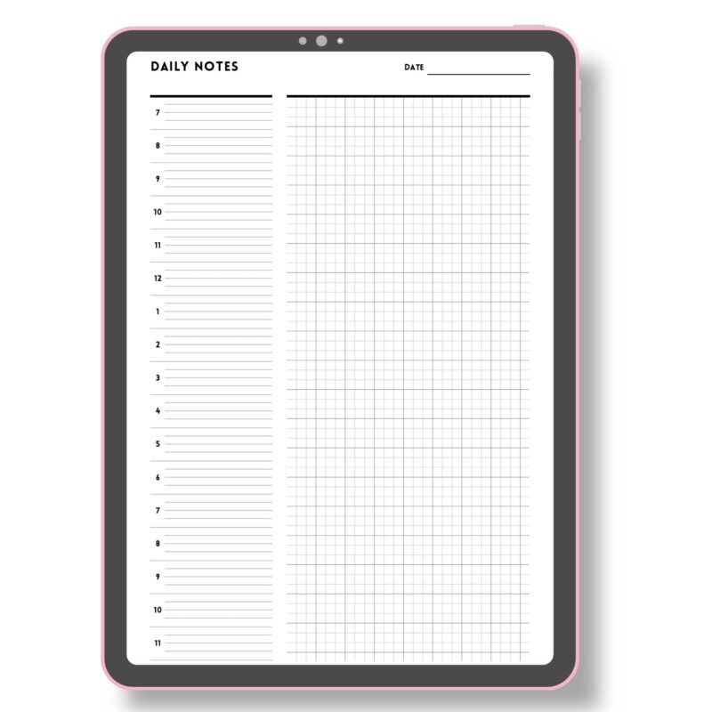 Digital mock-up of the A5 Minimalist Daily Planner on a tablet screen.