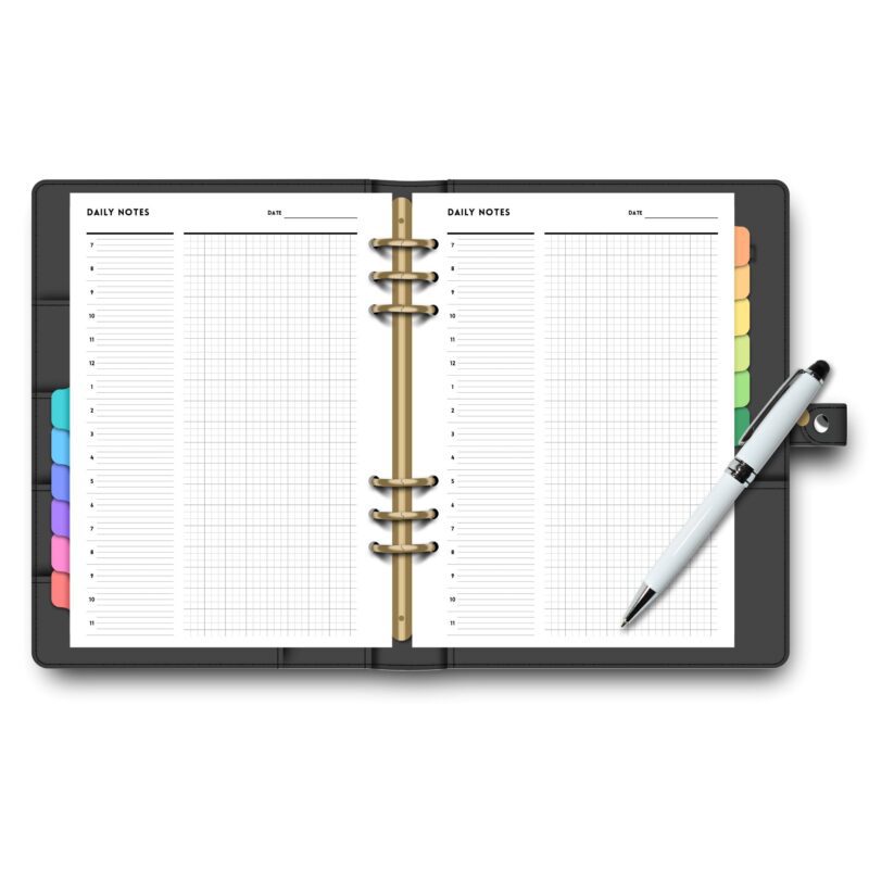Overview of both pages of the A5 Minimalist Daily Planner layout.