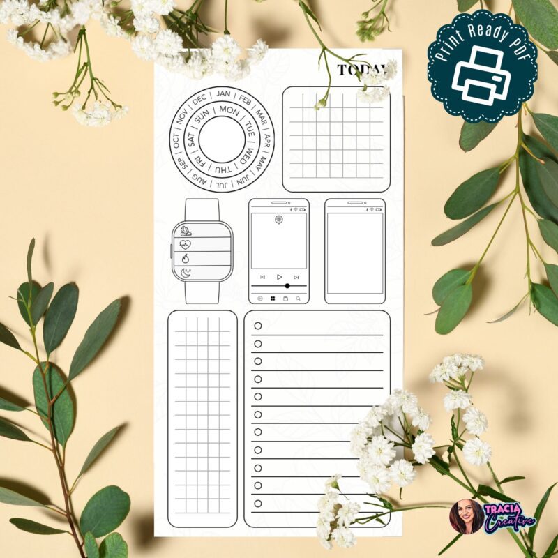 Personal Size Daily Planner open to a day's layout with podcast and phone sections.