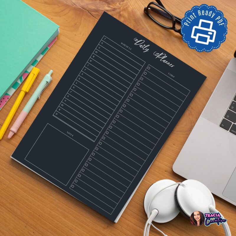 Daily Planner Dark Mode Printable for daily organization