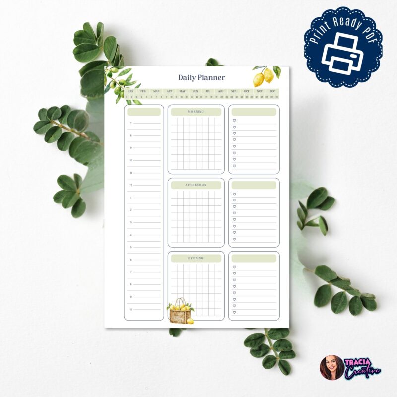 A5 Daily Planner printable insert with a bright lemon theme, showing sections for to-dos and schedule.