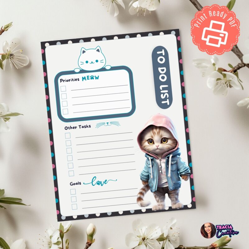 Cat-Themed Printable To-Do Lists – cute cats in hoodies for organization