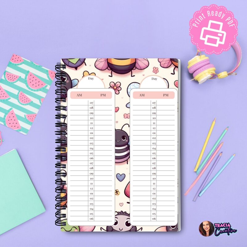 Cute 24 Hour Daily Planner on a clean desk with a pen.