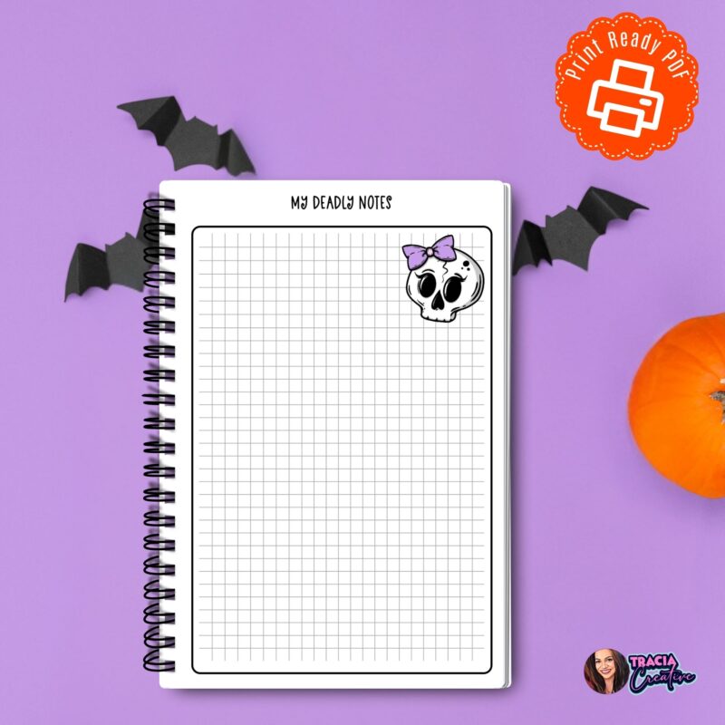 Creepy Pastel Notes Page A5 PDF with spooky cute design