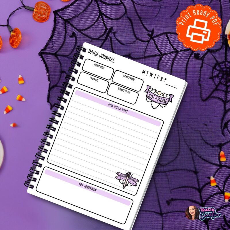 Creepy Pastel Daily Journal Page displayed in an A5 planner