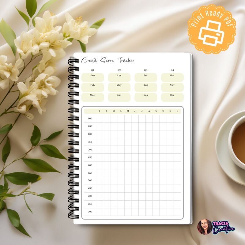 Credit Score Tracker A5 insert in an open planner