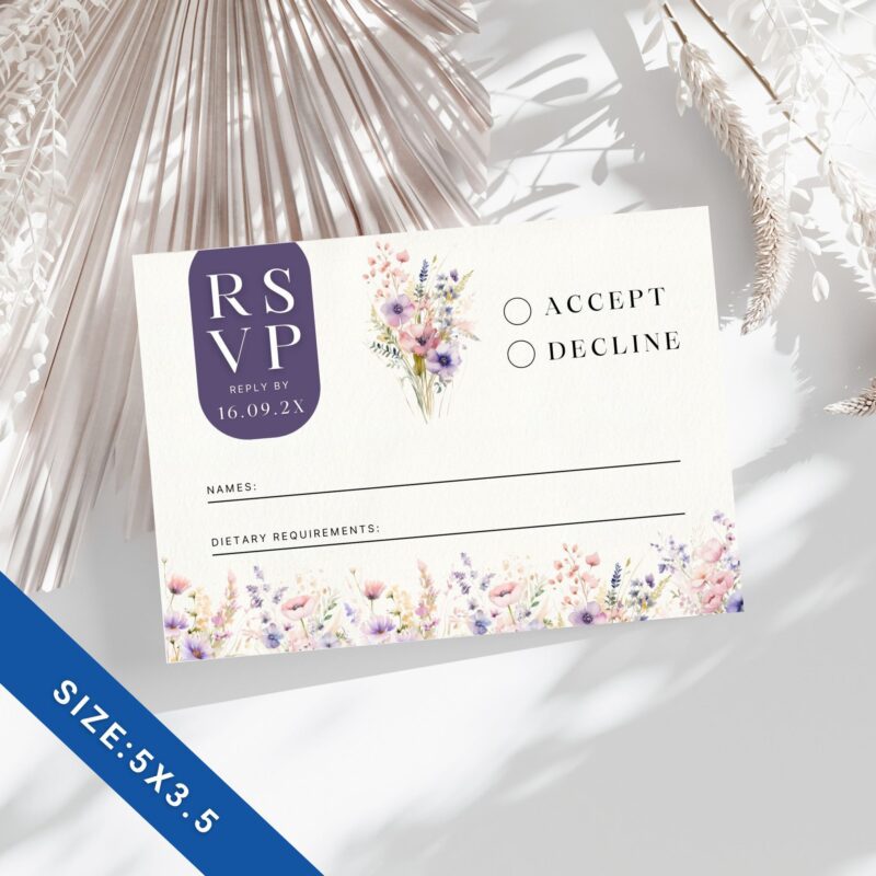 Close-up of the floral details on the printable wedding response card.