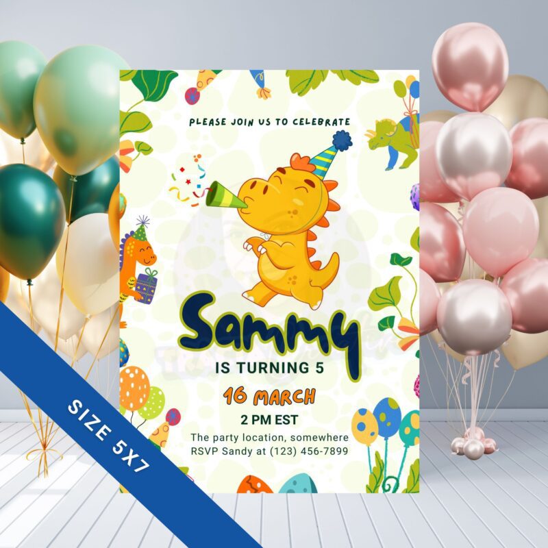 A child holding the printed 5x7 kids party invite with a smile.