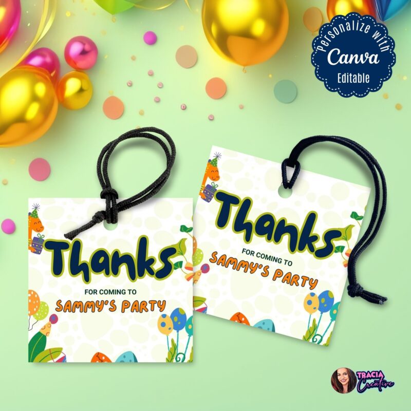 Dinosaur Thank You Tags – Editable Canva Template | Party Favors - Image 2