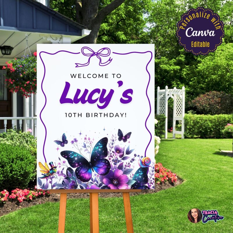 A mockup showing the three sizes (8x10, 18x24, 24x36) of the editable welcome poster.