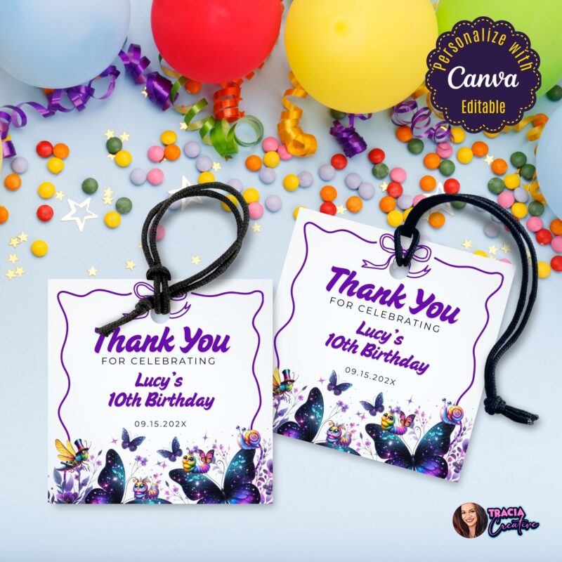 Digital mockup of the Purple Butterfly Thank You Tag on a clean background.