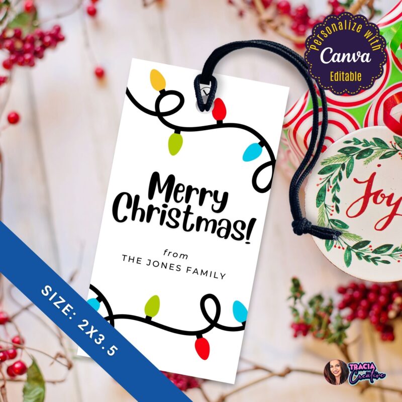 Printable Merry Christmas Gift Tags – editable in Canva for a personal touch