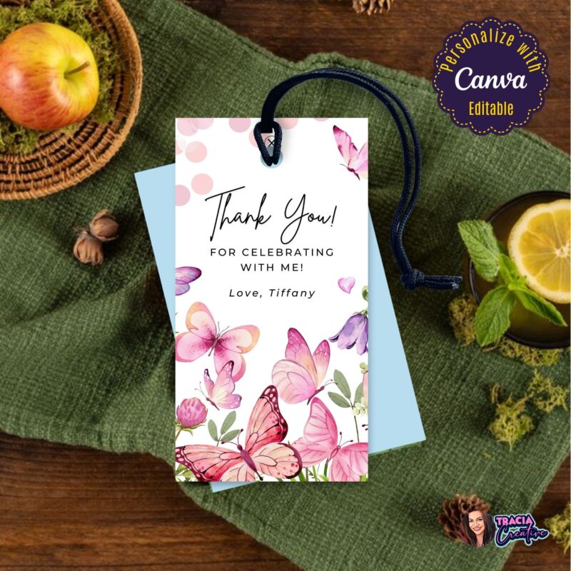 Customizable Pastel Butterflies Thank You Tag instant download