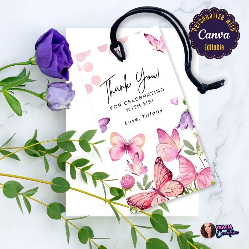 Printable Pastel Butterflies Thank You Tag for small business