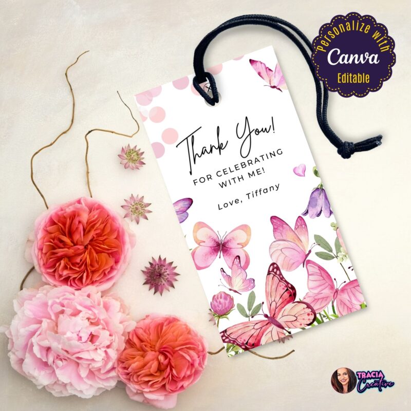 Printable Pastel Butterflies Thank You Tag for small business