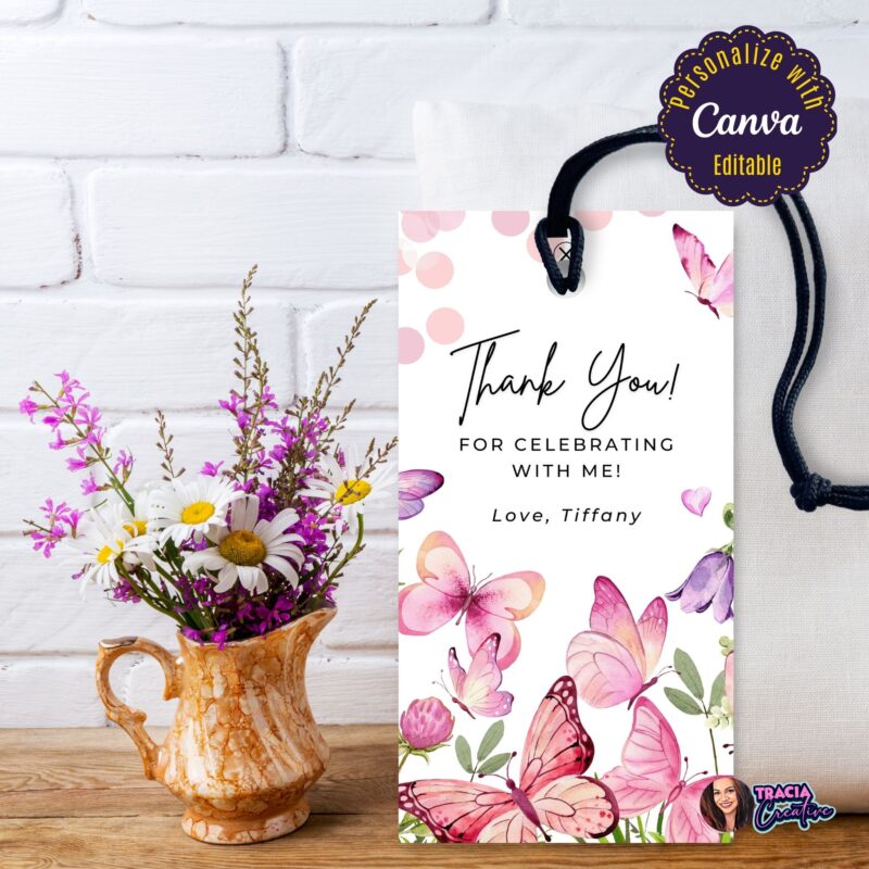 Charming Pastel Butterflies Thank You Tag for wedding favors