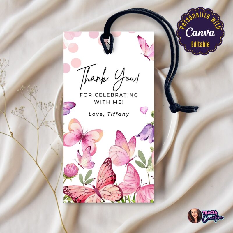 Charming Pastel Butterflies Thank You Tag for wedding favors
