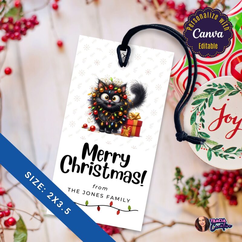 Printable Funny Cat Christmas Tags – humorous cat lover gift tag