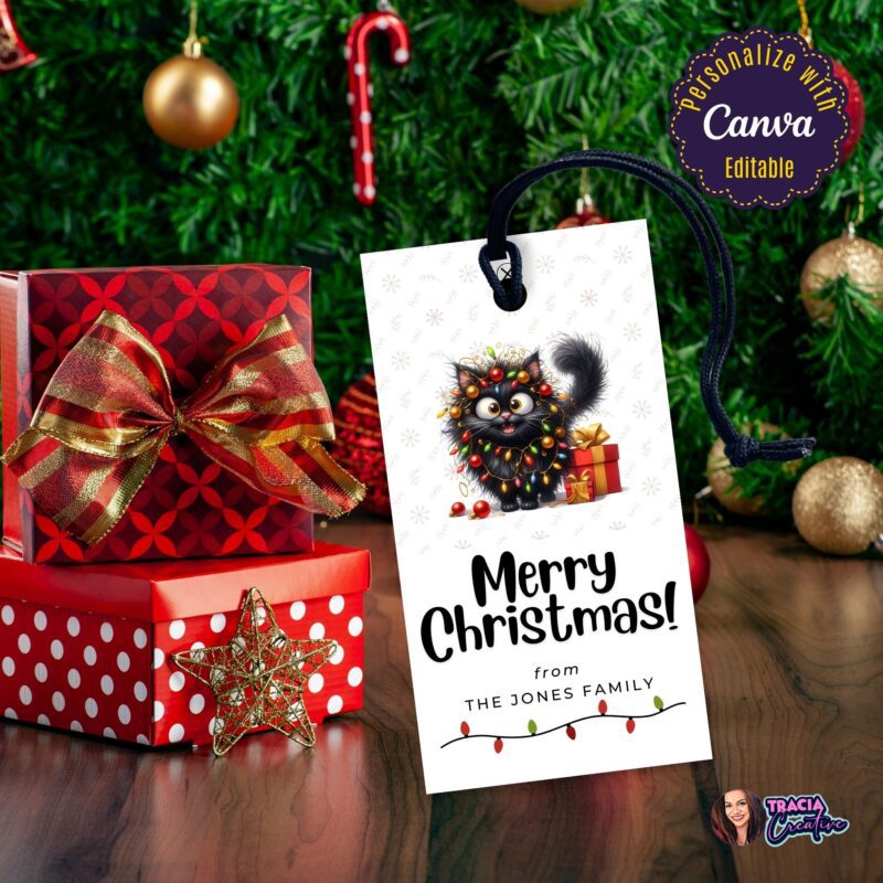 Black Cat Christmas Tags – adorable and funny for holiday presents