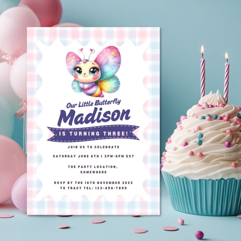 Pastel Butterfly Birthday Invite – charming pink and blue design