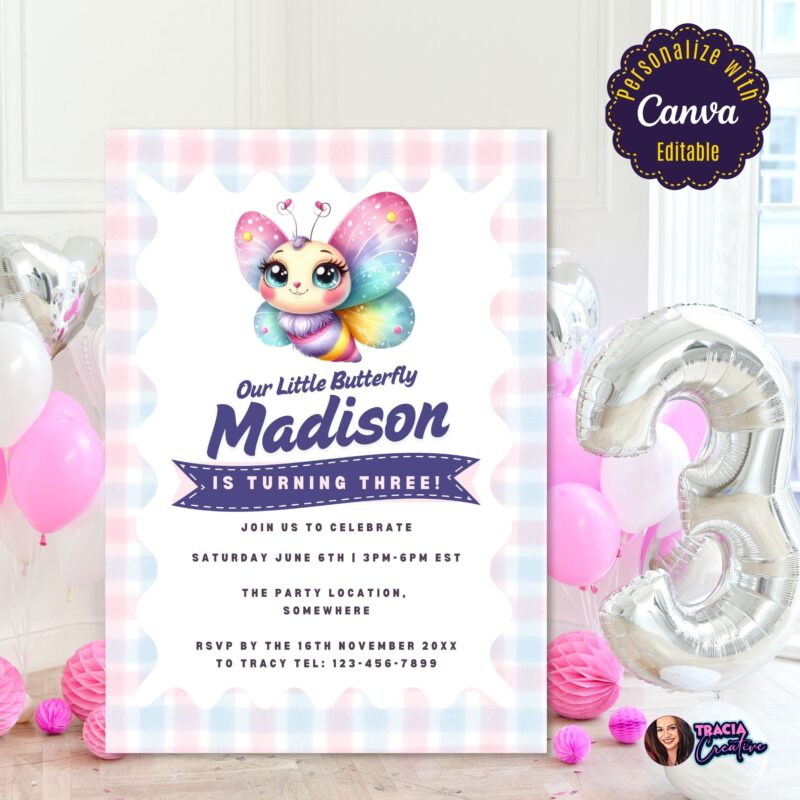 Butterfly Kids Birthday Invitation – Printable & Editable | Instant Download - Image 6