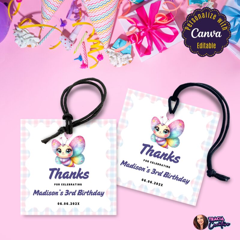 Editable Butterfly Thank You Tag Canva template